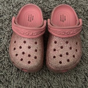 Toddler pink glitter crocs